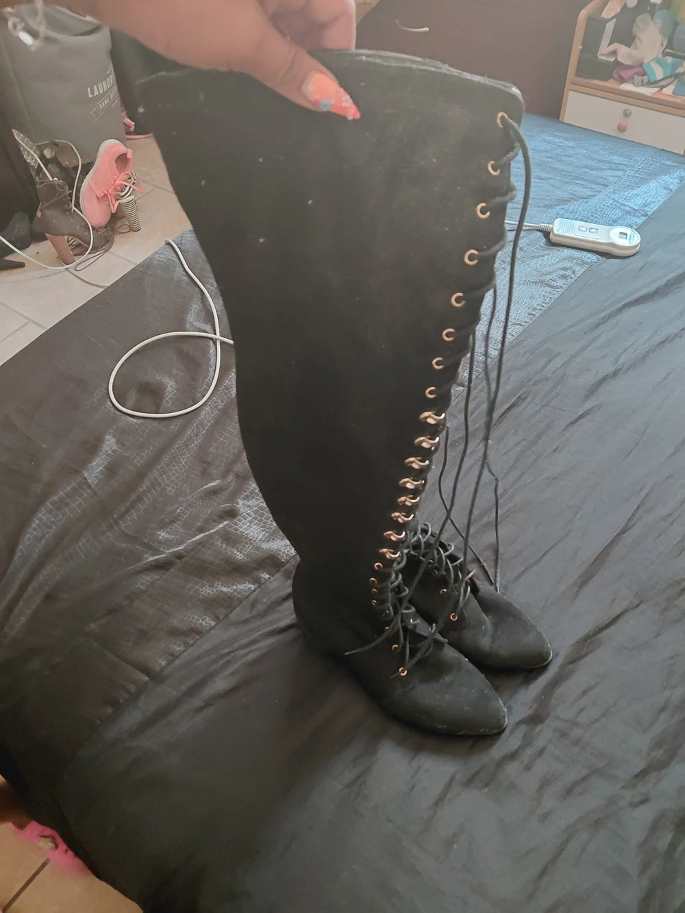 Black Lace-Up Over-The-Knee Women's Boots